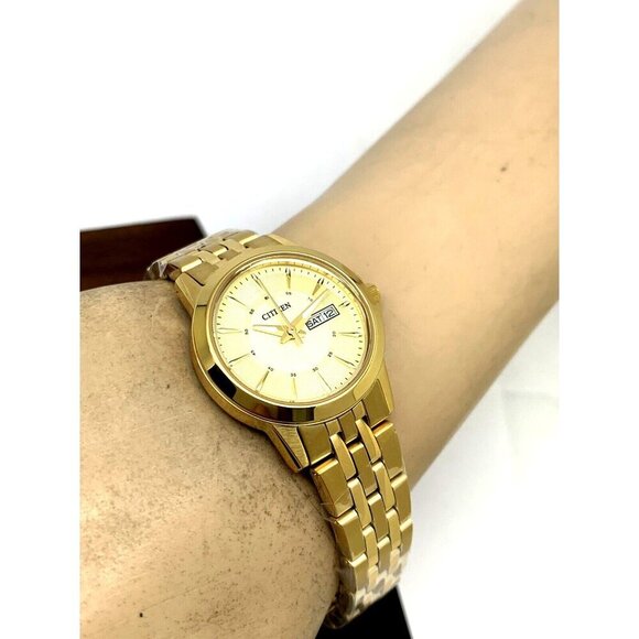 Citizen Women's Watch EQ0603-59P Quartz Gold Dial Day Date Steel Petite 28mm - Picture 5 of 14